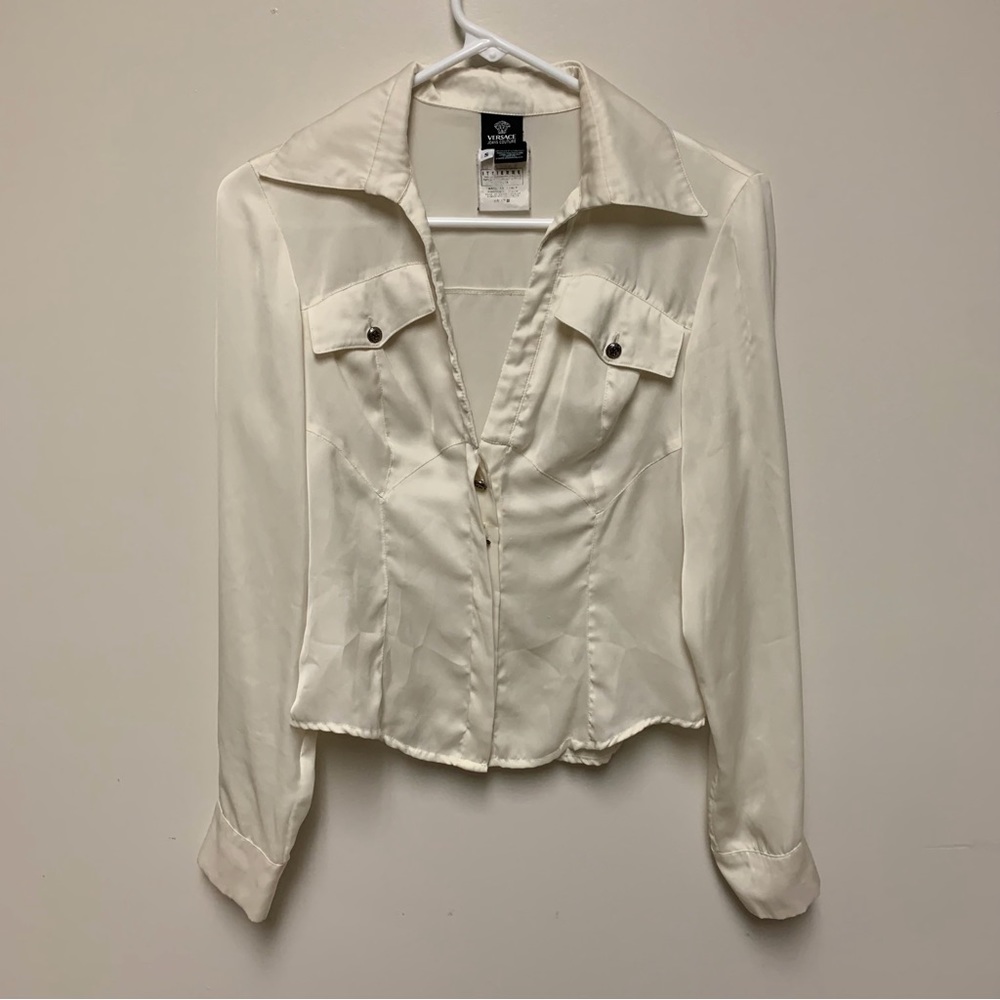 Versace Italian White Silk Button Down Shirt